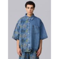 Picture of OTP MEN'S FRAKTUR PRINTED DENIM SHIRT IN STONE WASH 1