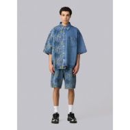 Picture of OTP MEN'S FRAKTUR PRINTED DENIM SHORTS IN STONE WASH 6