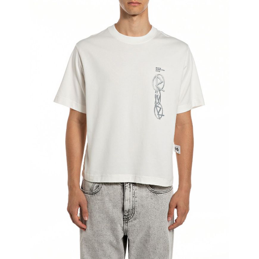 Picture of REPLAY INC. COTTON T-SHIRT IN OFF WHITE
