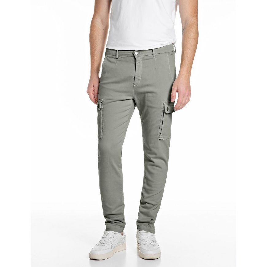 Picture of REPLAY MEN'S JAAN HYPERFLEX STRETCH DENIM TROUSERS IN MILITARY