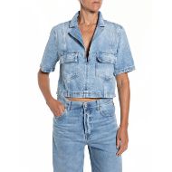 Picture of REPLAY WOMEN'S SHORT-SLEEVE DENIM SHIRT IN LIGHT BLUE 1