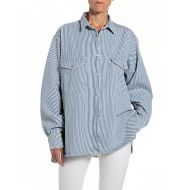 Picture of REPLAY WOMEN'S 9ZERO1 STRIPED DENIM SHIRT IN MEDIUM BLUE 1