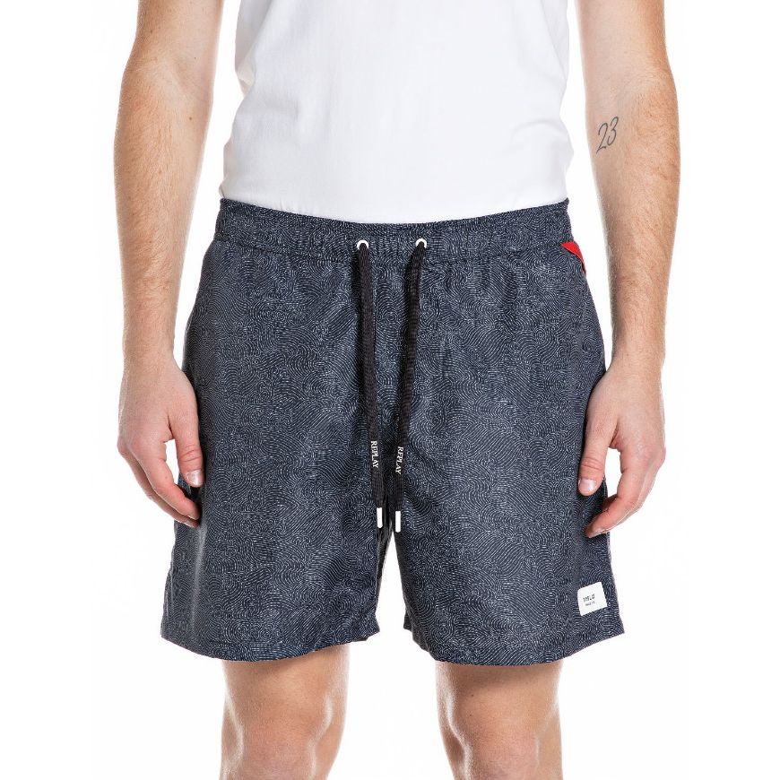 Picture of REPLAY MEN'S SWIMMING TRUNKS RECYCLED FABRIC IN NAVY/NATURAL WHITE