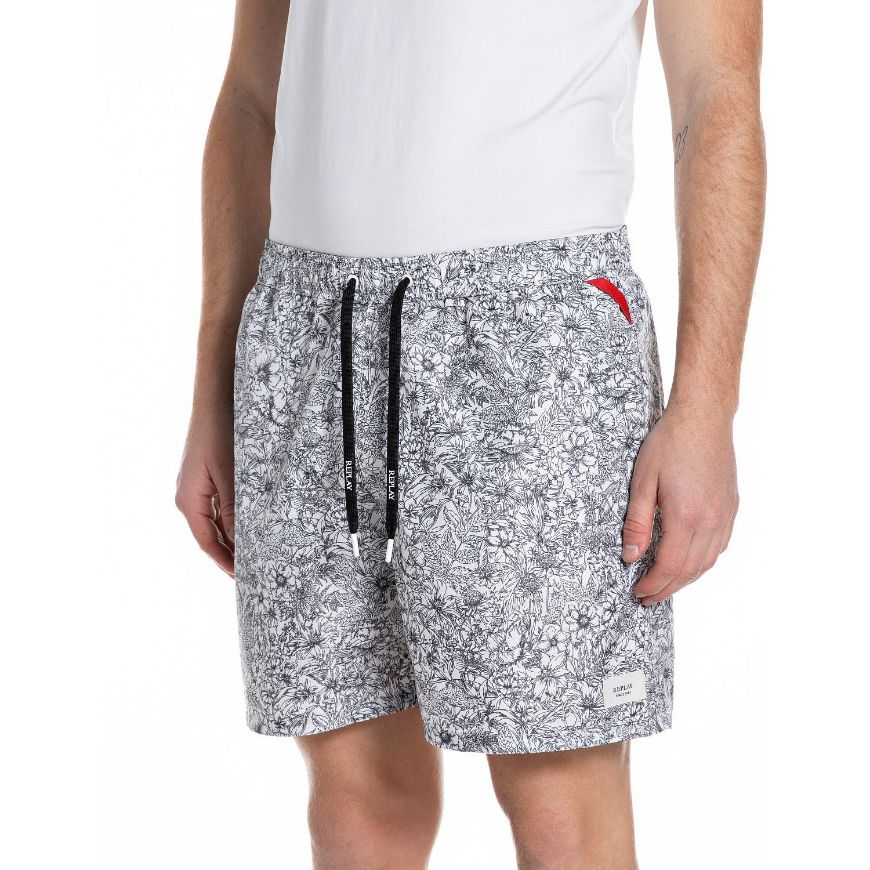 Picture of REPLAY MEN'S SWIMMING TRUNKS RECYCLED FABRIC IN NATURAL WHITE/NAVY