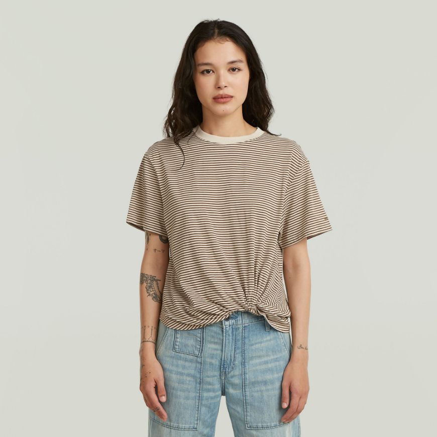 Picture of G-STAR WOMEN'S STRIPE RELAXED KNOT TOP IN WHITEBAIT/TEAK STRIPE