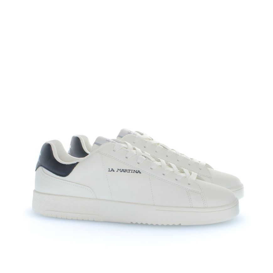 Picture of LA MARTINA MEN'S URBAN LEATHER SNEAKERS TOTAL WHITE/BLUE
