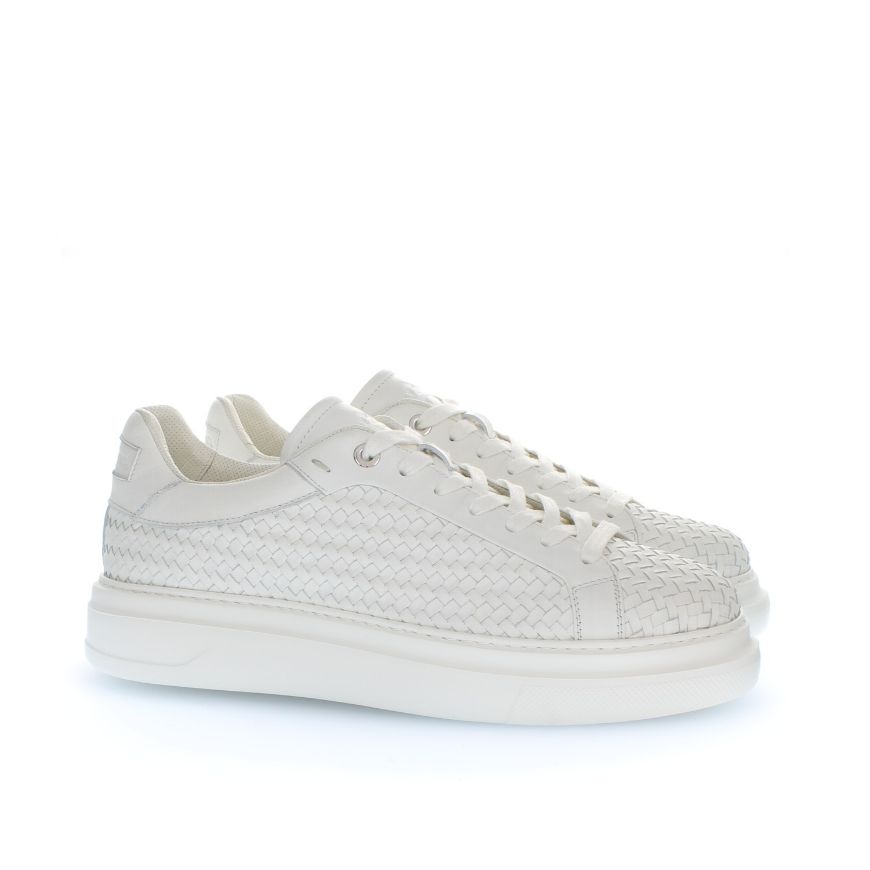 Picture of LA MARTINA MEN'S BRAIDED LEATHER SNEAKERS OFF WHITE