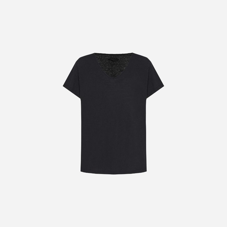 Picture of DIRTY LAUNDRY WOMEN'S V-NECK LINEN BLEND T-SHIRT IN BLACK