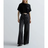 Picture of REPLAY WOMEN'S CROPPED LINEN COTTON PULLOVER WITH POLO COLLAR IN BLACK 7
