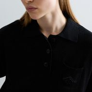 Picture of REPLAY WOMEN'S CROPPED LINEN COTTON PULLOVER WITH POLO COLLAR IN BLACK 3