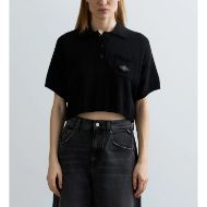 Picture of REPLAY WOMEN'S CROPPED LINEN COTTON PULLOVER WITH POLO COLLAR IN BLACK 6