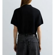 Picture of REPLAY WOMEN'S CROPPED LINEN COTTON PULLOVER WITH POLO COLLAR IN BLACK 2