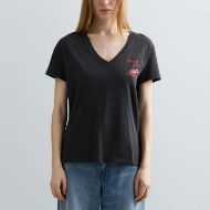 Picture of REPLAY WOMEN'S V-NECK RUSTIC JERSEY T-SHIRT IN BLACKBOARD 1