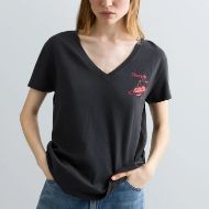 Picture of REPLAY WOMEN'S V-NECK RUSTIC JERSEY T-SHIRT IN BLACKBOARD 4