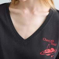 Picture of REPLAY WOMEN'S V-NECK RUSTIC JERSEY T-SHIRT IN BLACKBOARD 3