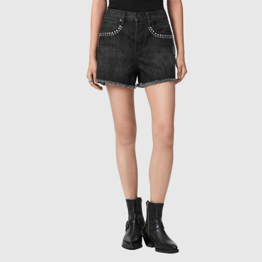 Снимка на ALLSAINTS ДАМСКИ БЕРМУДИ HEIDI STUD SHORTS SHADOW BLACK