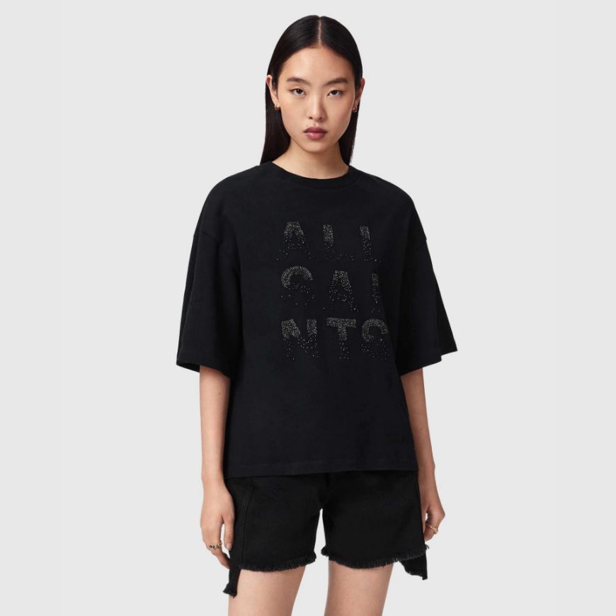 Picture of ALLSAINTS WOMEN'S STACKS AMELIE T-SHIRT BLACK
