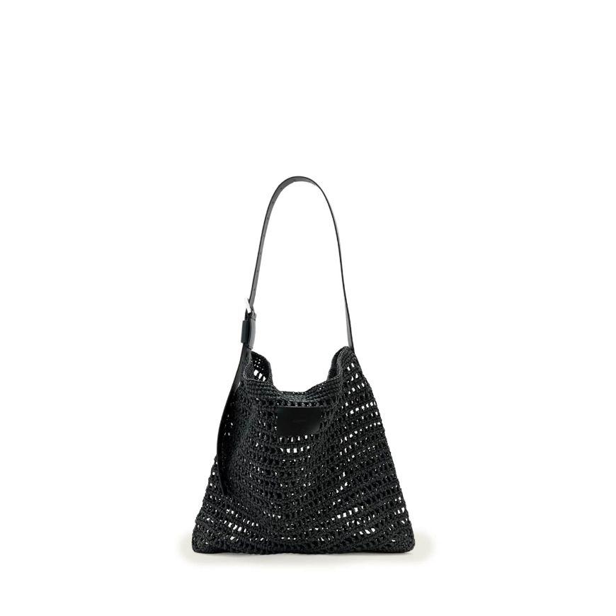 Picture of ALLSAINTS WOMEN'S ASHA PAPER MESH SHOULDER BAG BLACK