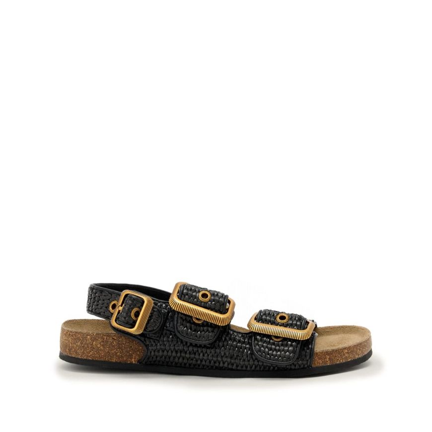 Picture of ALLSAINTS WOMEN'S STAFFA RAFFIA SANDAL BLACK/BLACK