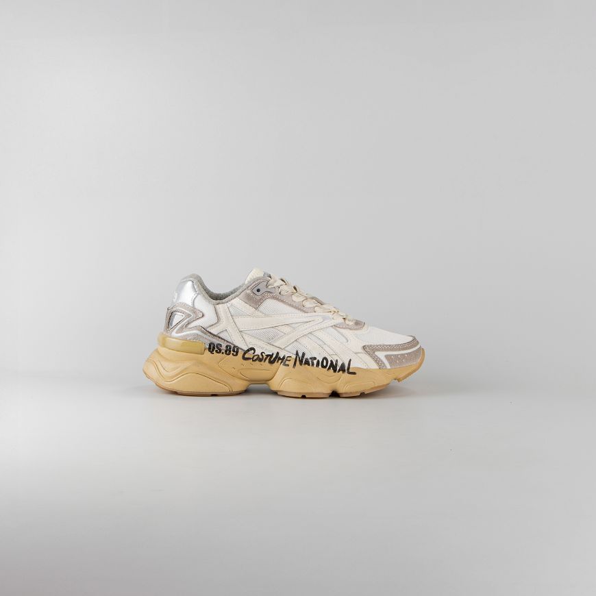 Снимка на CNC COSTUME NATIONAL ДАМСКИ ОБУВКИ QS.89 LEATHER AND FABRIC SNEAKERS WITH GRAPHIC PRINT - БЯЛО/ СРЕБ