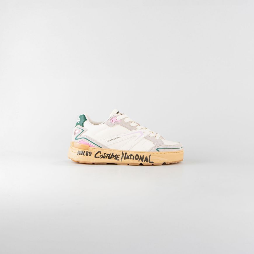Снимка на CNC COSTUME NATIONAL ДАМСКИ ОБУВКИ NW.89 LEATHER AND FABRIC SNEAKERS WITH GRAPHIC PRINT  - БЯЛО/ БАР