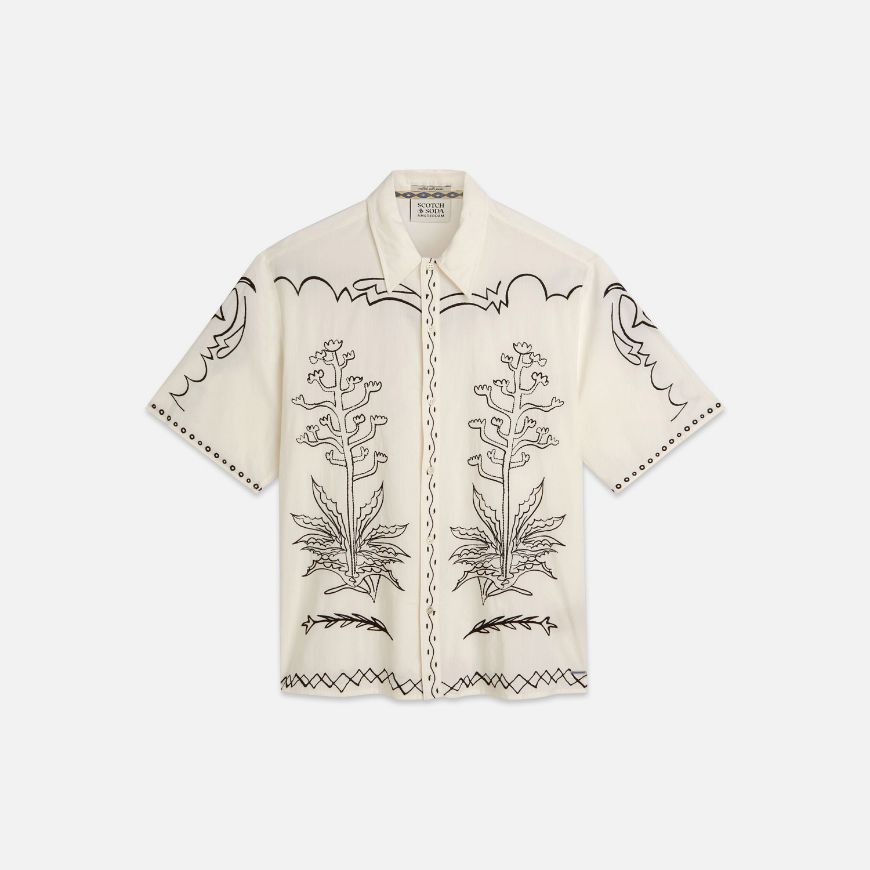 Снимка на SCOTCH&SODA МЪЖКА РИЗА EMBROIDERED SEERSUCKER RELAXED-FIT SHORT-SLEEVED В БЯЛО