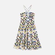 Picture of SCOTCH&SODA WOMEN'S COTTON SEERSUCKER KEYHOLE HALTER MIDI DRESS IN MULTICOLOUR 1
