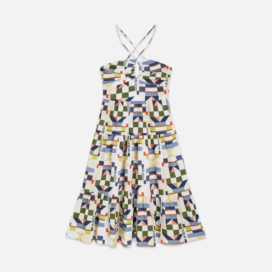 Picture of SCOTCH&SODA WOMEN'S COTTON SEERSUCKER KEYHOLE HALTER MIDI DRESS IN MULTICOLOUR
