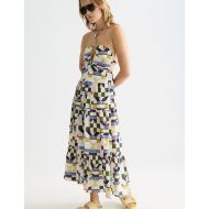 Picture of SCOTCH&SODA WOMEN'S COTTON SEERSUCKER KEYHOLE HALTER MIDI DRESS IN MULTICOLOUR 7