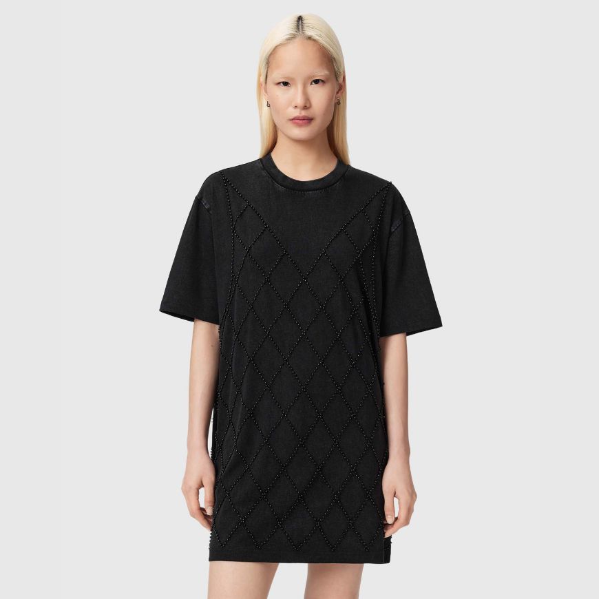 Picture of ALLSAINTS WOMEN'S DARCY T-SHIRT DRESS WASHED BLACK