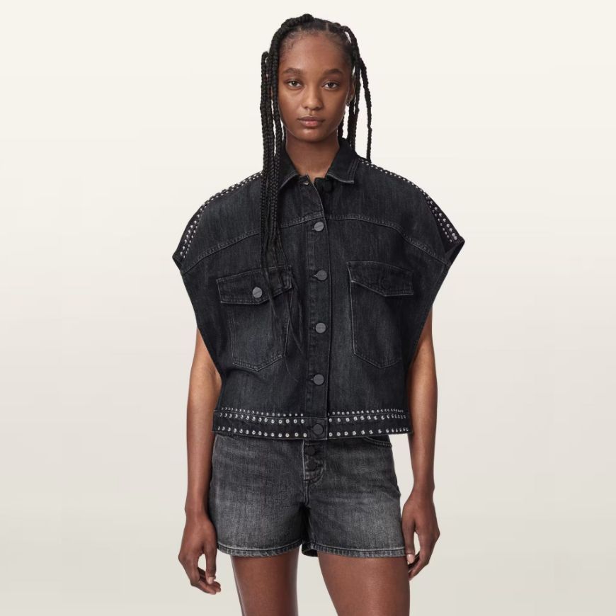 Снимка на ALLSAINTS ДАМСКА РИЗА ALBA STUD SHORT SLEEVE DENIM SHIRT SHADOW BLACK
