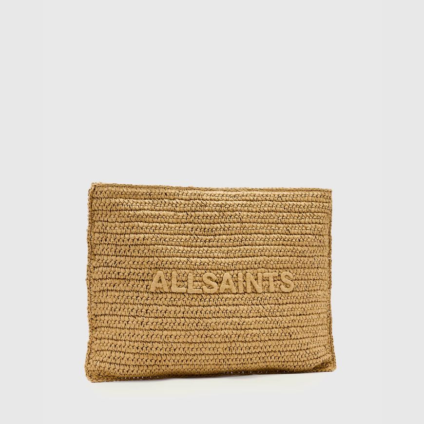 Picture of ALLSAINTS WOMEN'S BETTINA LARGE PAPER CLUTCH BAG BISCUIT BROWN