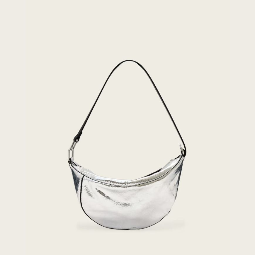 Picture of ALLSAINTS WOMEN'S LUNA MICRO MET BAG FOGGY SILVER