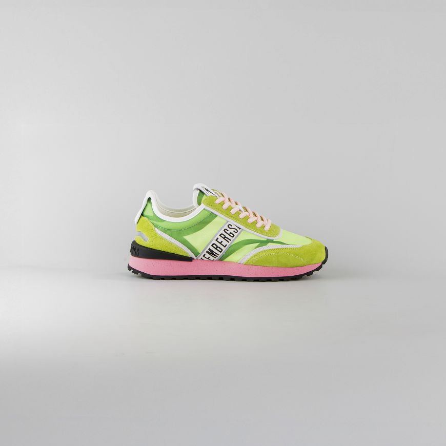 Picture of BIKKEMBERGS WOMEN'S IGNITE MIX LEATHER AND FABRIC SNEAKERS - LEAF/WHITE/ SILVER