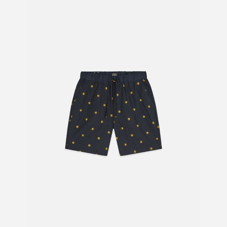 Picture of SCOTCH&SODA MEN'S FAVE PRINTED LINEN-BLEND SHORTS - TILES STARS GOLD FLAKE