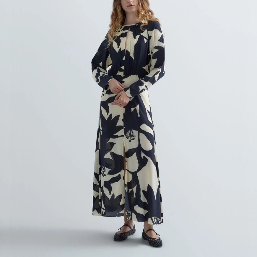 Снимка на REPLAY ДАМСКА РОКЛЯ LONG DRESS WITH TWO-TONE FLORAL PRINT WHITE/BLACK