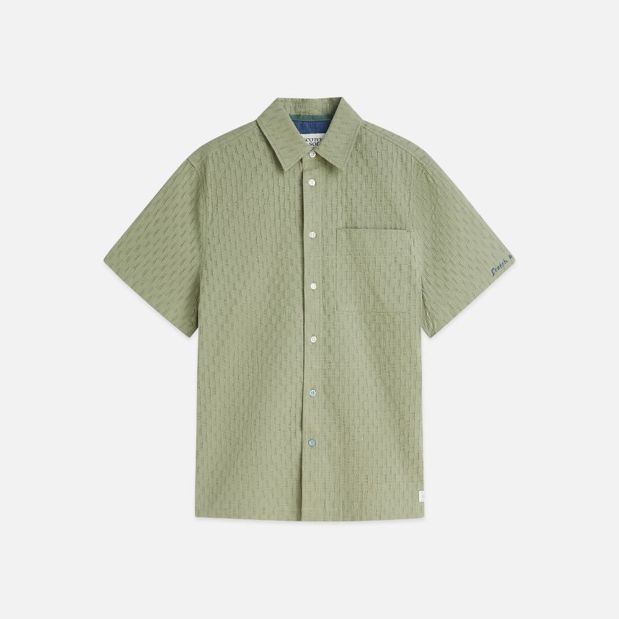 Picture of SCOTCH&SODA MEN'S JACQUARD SEER-SUCKER REGULAR FIT SHORT-SLEEVED SHIRT - OIL GREEN