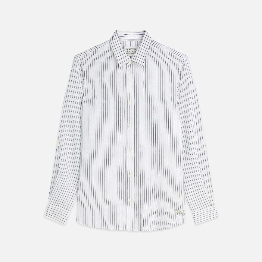 Picture of SCOTCH&SODA MEN'S STRIPED LINEN REGULAR FIT SHIRT - ENSIGN BLUE STRIPE