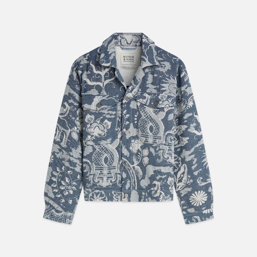Picture of SCOTCH&SODA MEN'S DELFTS BLAUW JACQUARD TRUCKER JACKET - DELFT TILES BLUE