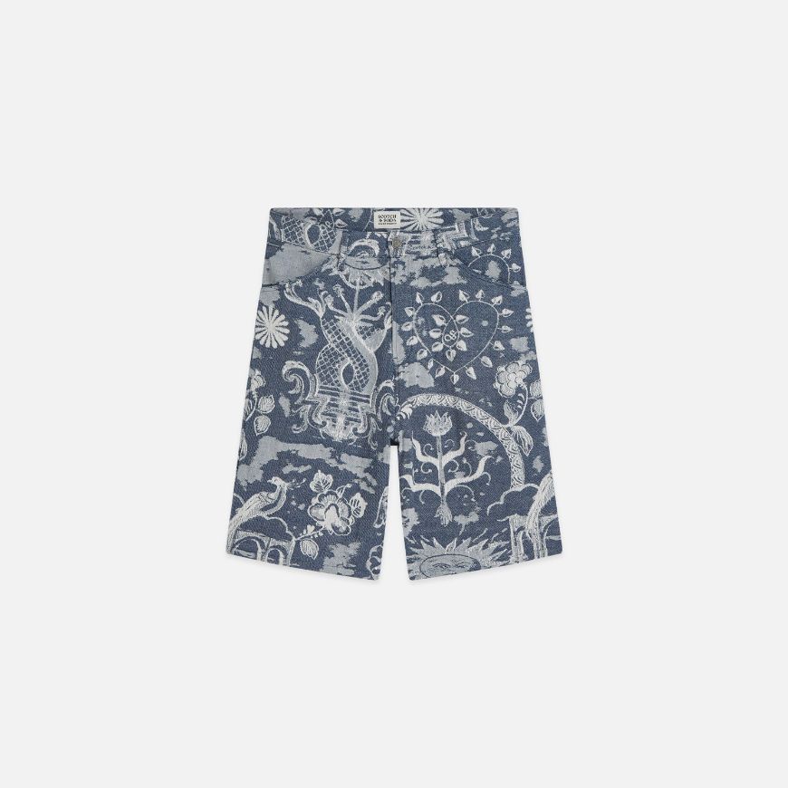 Picture of SCOTCH&SODA MEN'S DELFTS BLAUW JACQUARD WIDE FIT 5 POCKET SHORTS - DELFT TILES BLUE