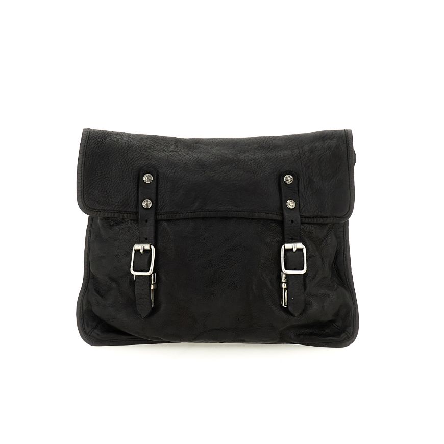 Picture of CAMPOMAGGI MEN'S CROSSBODY BAG PLATANO IN GARMENT-DYED COWHIDE LEATHER IN BLACK