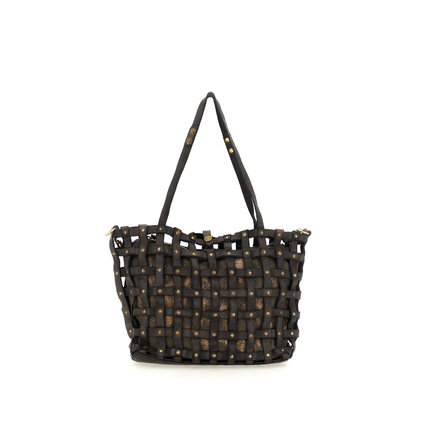Picture of CAMPOMAGGI WOMEN'S SHOPPING BAG VALERIA IN GARMENT-DYED COWHIDE LEATHER WITH LAMINATED FABRIC POCHET