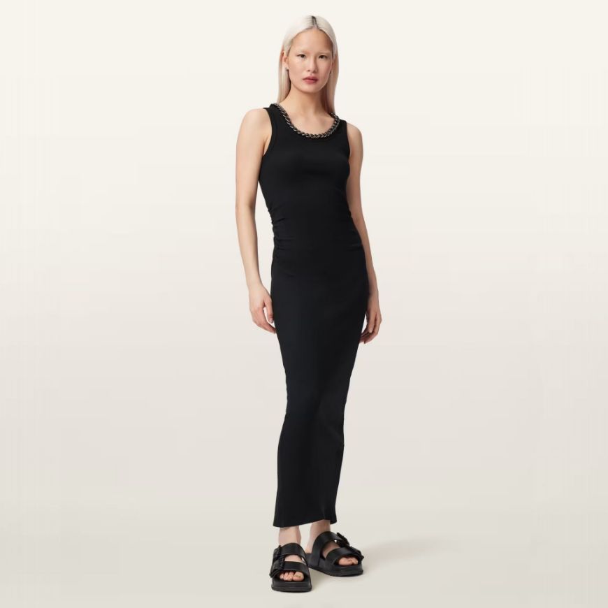 Picture of ALLSAINTS WOMEN'S LUCY SLEEVELESS BODYCON MAXI DRESS BLACK
