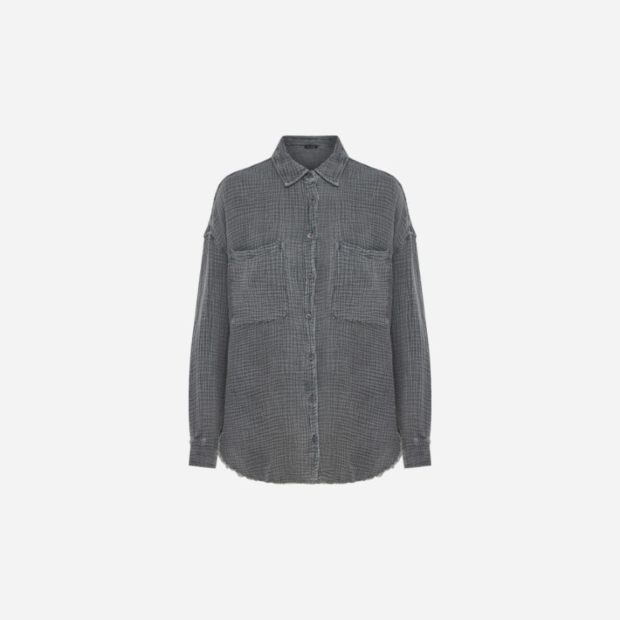 Picture of DIRTY LAUNDRY WOMEN'S RELAXED SHIRT WITH RAW EDGES IN VINTAGE GREY