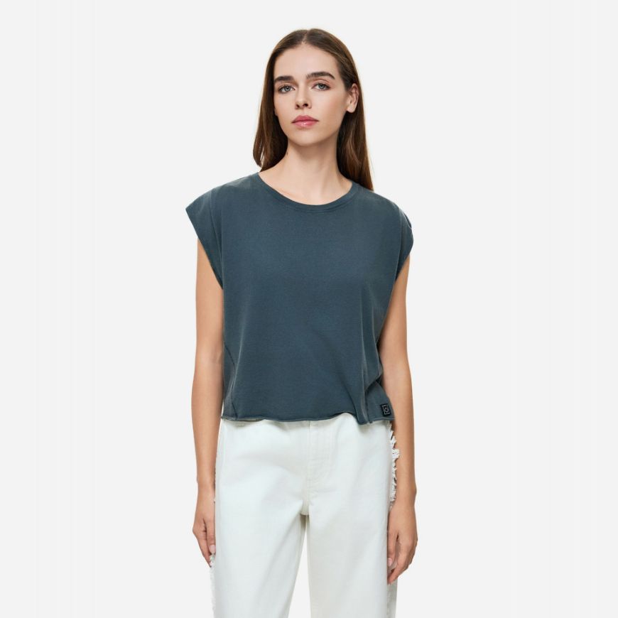 Picture of DIRTY LAUNDRY WOMEN'S BOXY T-SHIRT WITH SLEEVE DETAIL IN VINTAGE GREY
