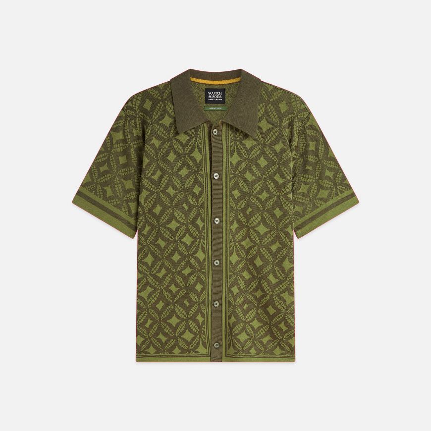 Снимка на SCOTCH&SODA МЪЖКИ ПУЛОВЕР JACQUARD KNITTED SHORT-SLEEVED SHIRT - TILES FLOWER OLIVE NIGHT