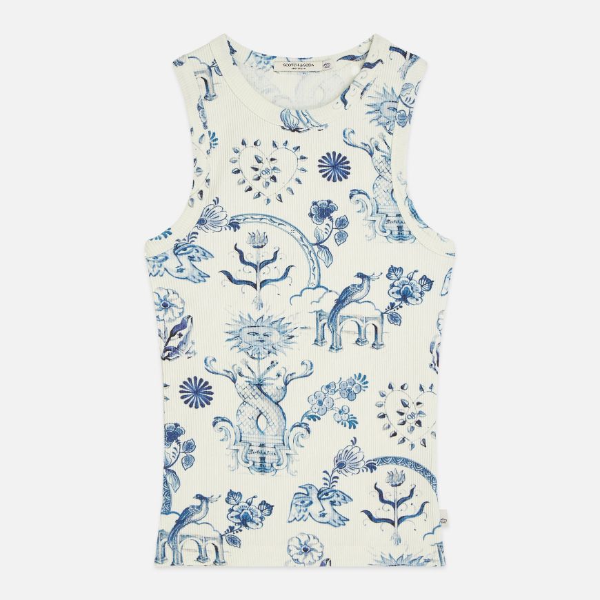 Снимка на SCOTCH&SODA ДАМСКА БЛУЗА PRINTED RIB RACER TANK - DELFT TILES BLUE
