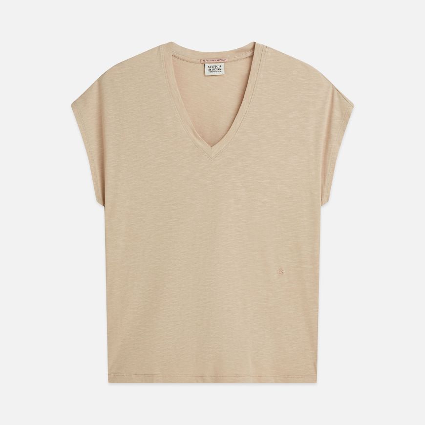 Снимка на SCOTCH&SODA ДАМСКА БЛУЗА AMPERSAND EMBROIDERY V-NECK - DOESKIN