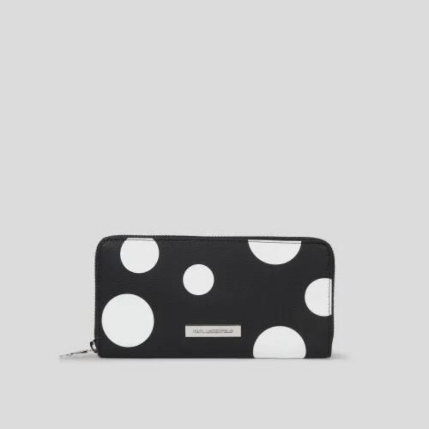 Picture of KARL LAGERFELD WOMEN'S IKON PEBBLE CONTINENTAL WALLET VARIABLE BW POLKA DOT