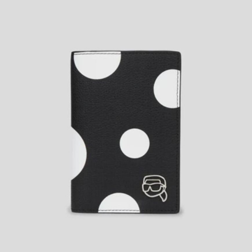 Picture of KARL LAGERFELD WOMEN'S IKON PEBBLE PASSPORT CASE GP VARIABLE BW POLKA DOT